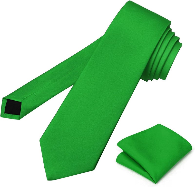 pensee Men's Tie Set Solid Pure Color 3.15" (8CM) Classic Formal Plain Necktie and Pocket Square Set For Men - Image 4